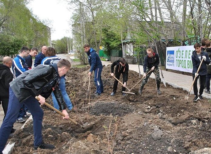 Первый в Свободном Газпром-класс высадил вокруг школы 110 деревьев